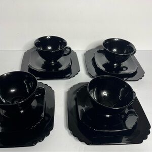VTG Lot LE Smith Mt Pleasant Black Amethyst Glass Art Deco Plates Cups Saucers